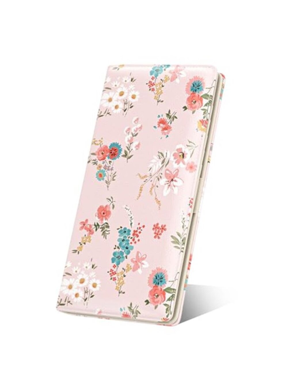 Slim RFID Bifold Wallet Women Leather Floral Pink Card Holder 11 Slots Purse